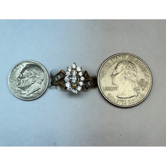 Estate Size 7 CZ Ring Gold Plated Sterling Silver 925 Marquise Cluster 3.6g - Picture 10 of 11